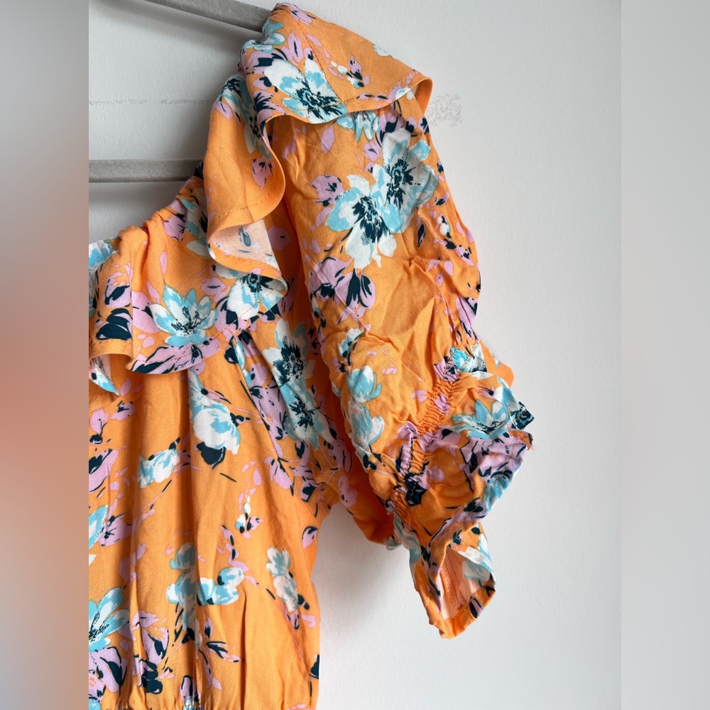 Vero Moda Marigold Yellow Floral Off Shoulder Ruffle Maxi Dress Large - Picture 9 of 13
